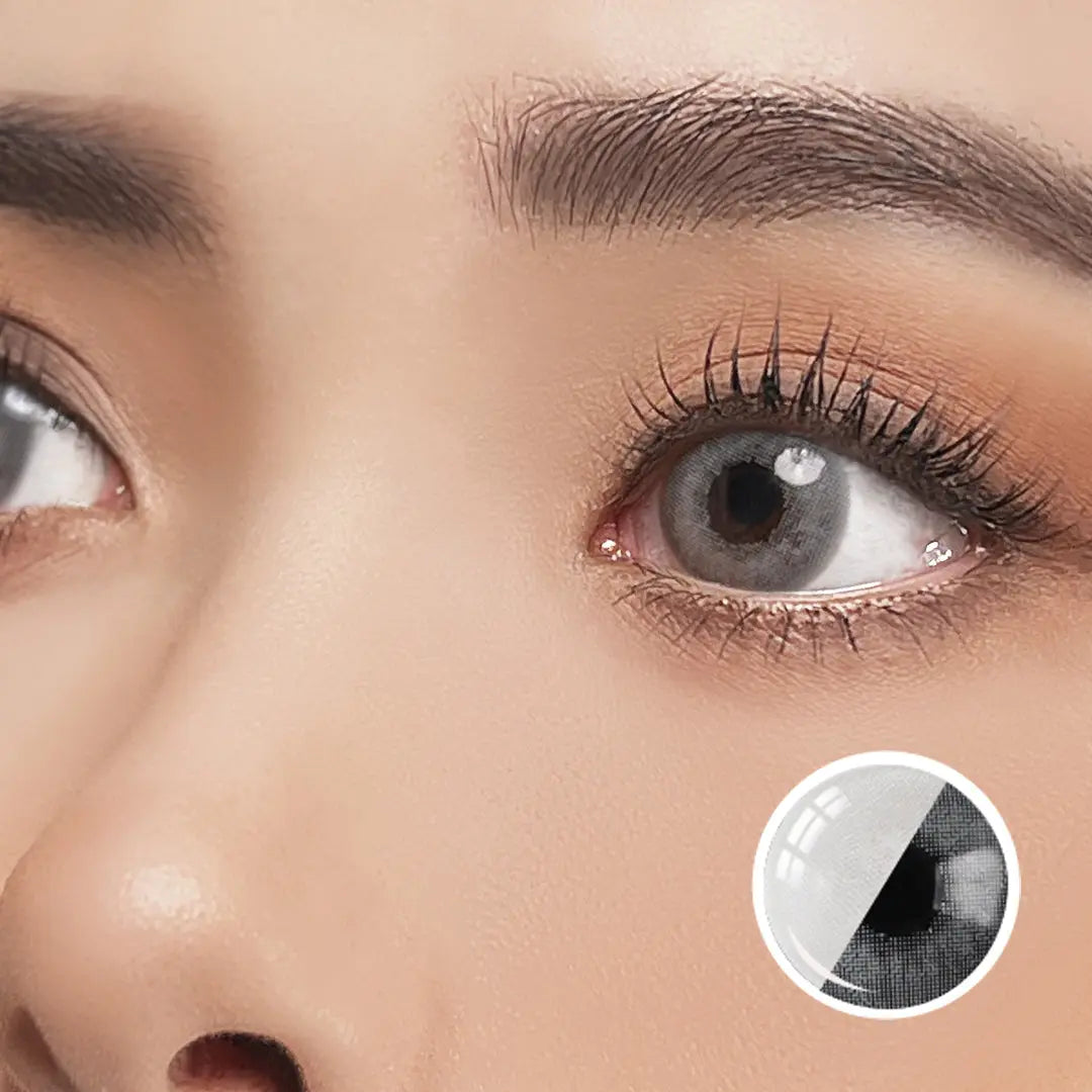 VISKON Moody Silent Gray contact lenses with muted gray tones on light skin
